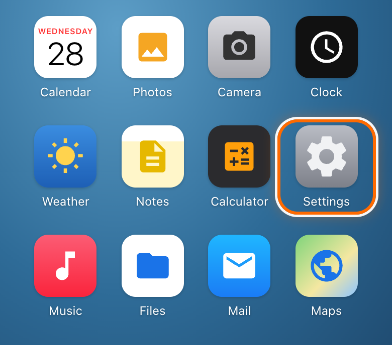 Home screen with the Settings app circled