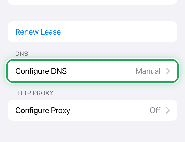 Configure DNS now shows Manual