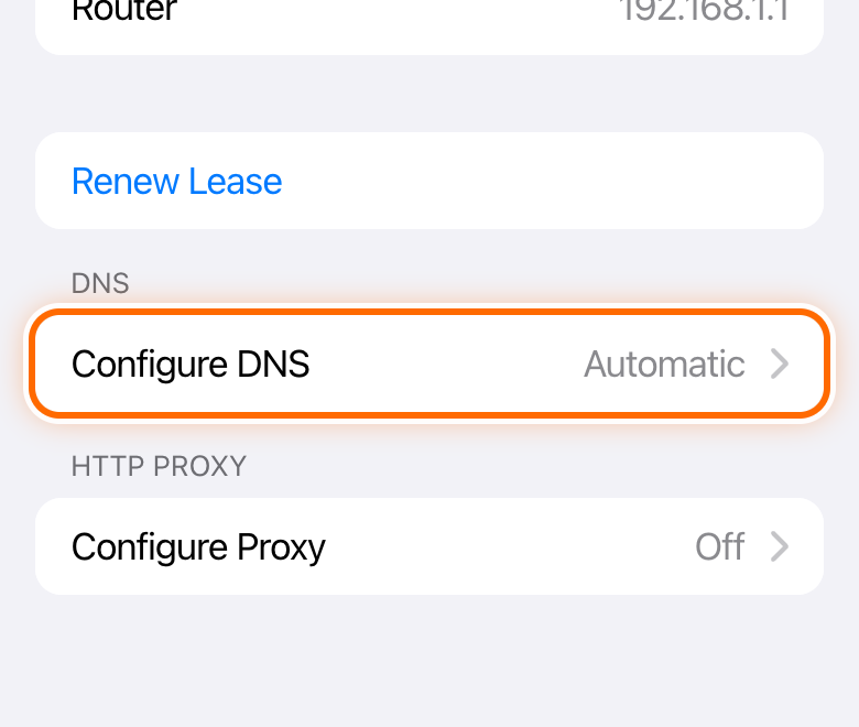 Bottom of the Wi-Fi details with Configure DNS circled