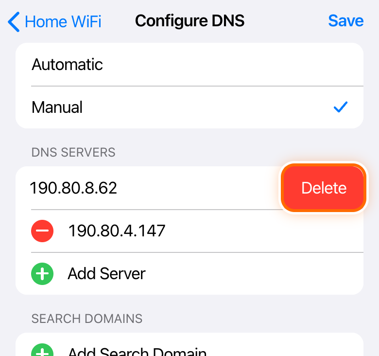 The red Delete button circled